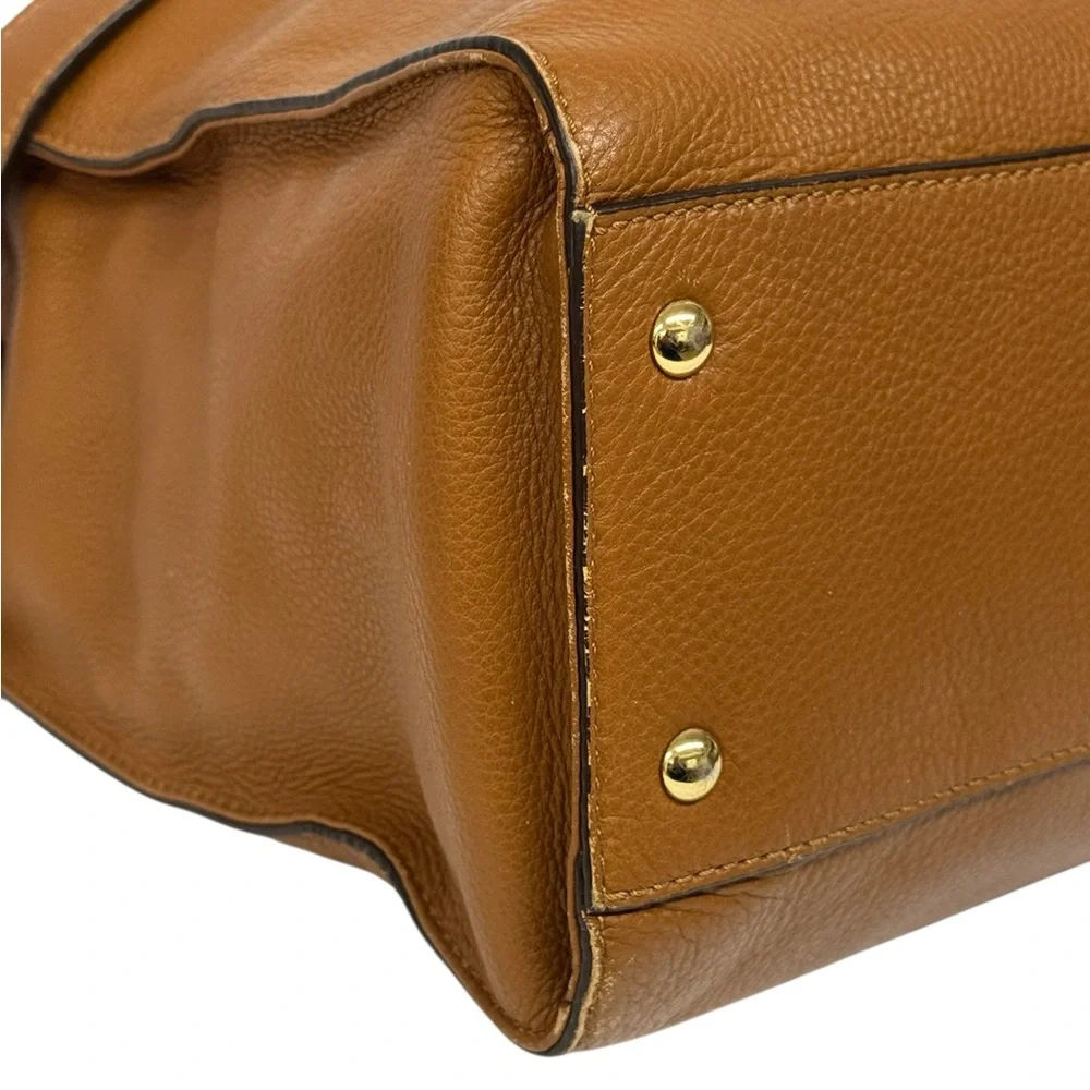 Michael Kors Hamilton Camel Brown Leather Satchel Tote Shoulder Bag 14 x 13 x 6 - Picture 14 of 16